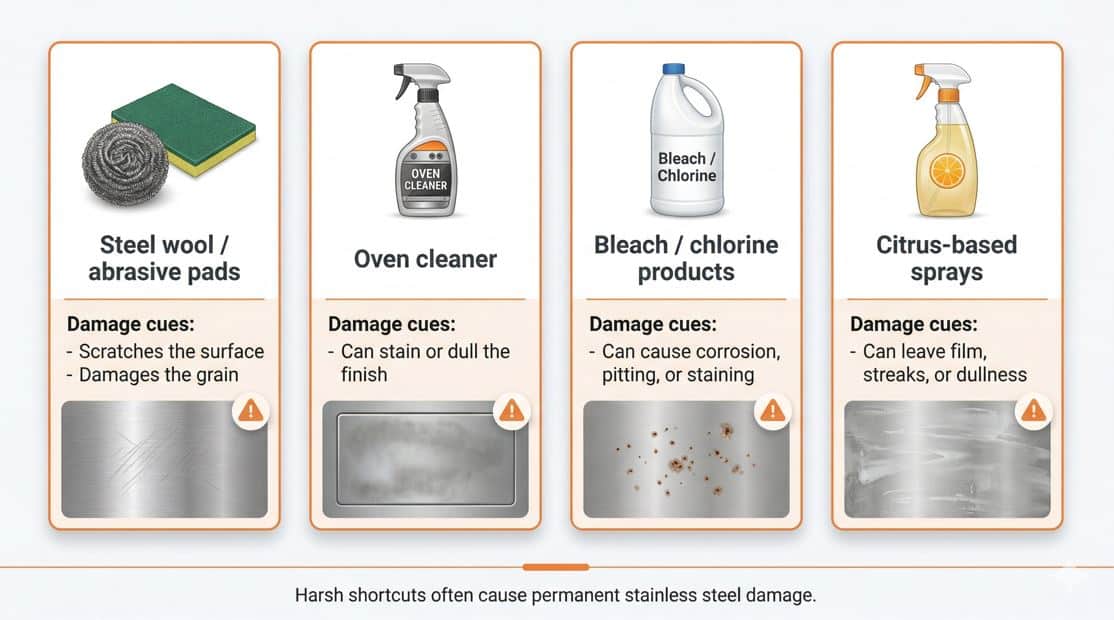 cleaning methods that damage stainless steel