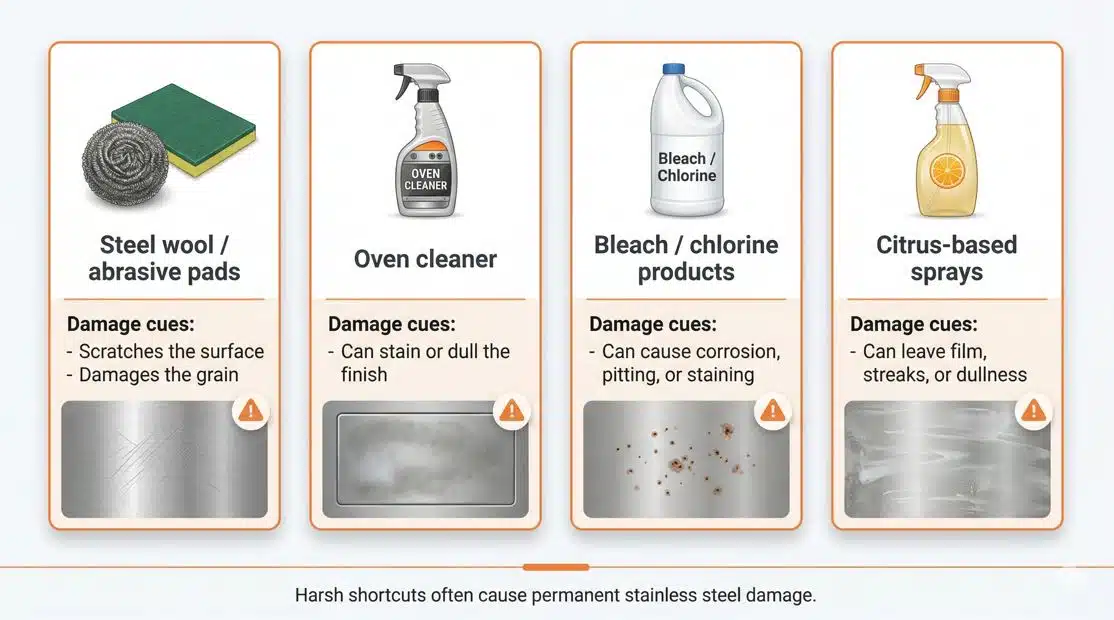 cleaning methods that damage stainless steel