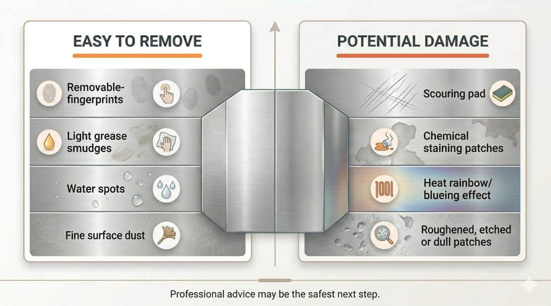 dirt vs damage stainless steel graphic