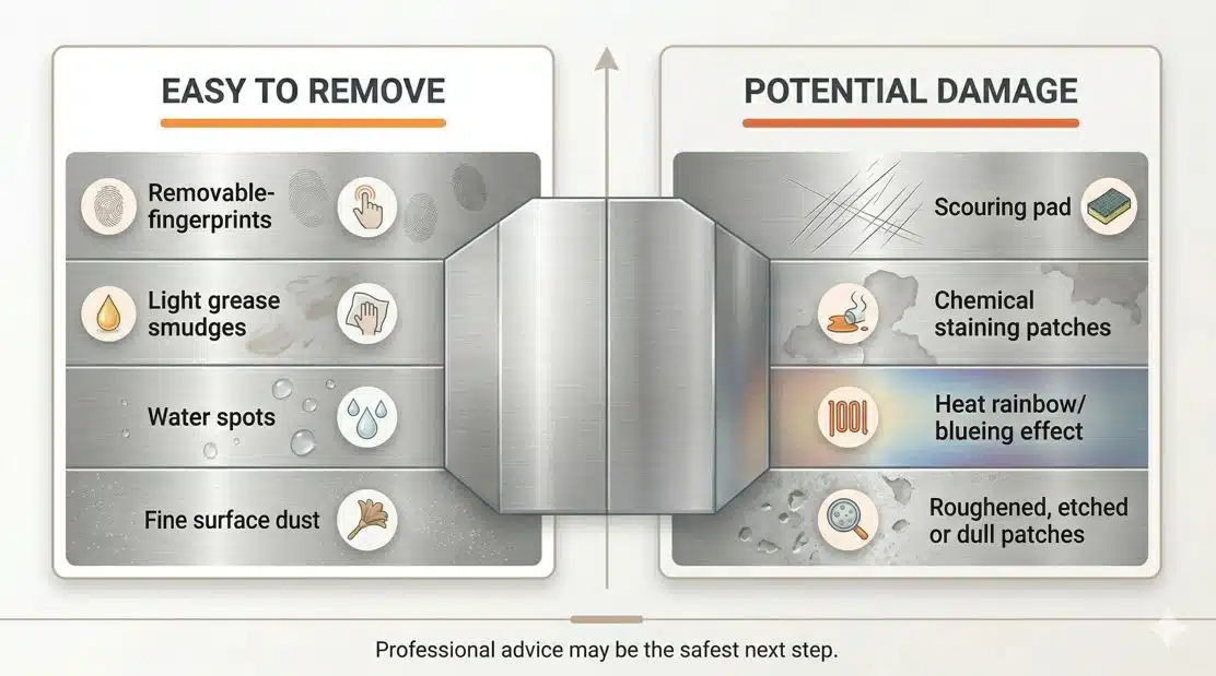 dirt vs damage stainless steel graphic