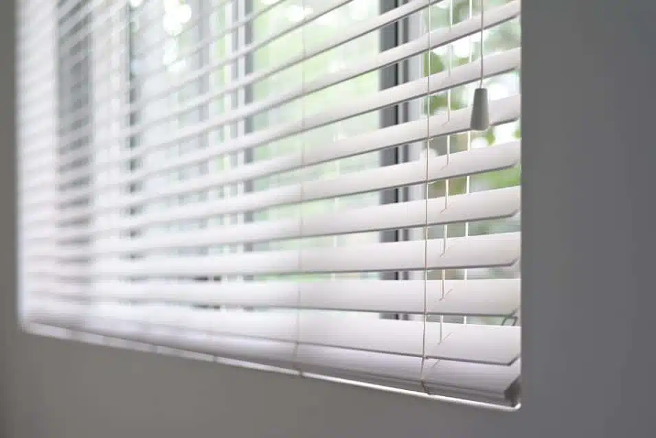 venetian blinds on a closed window