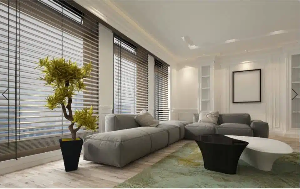 vertical blinds in a modern apartment living room