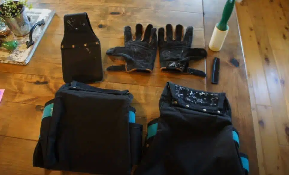 After pictures of a black velcro bag on a wooden floor after being cleaned