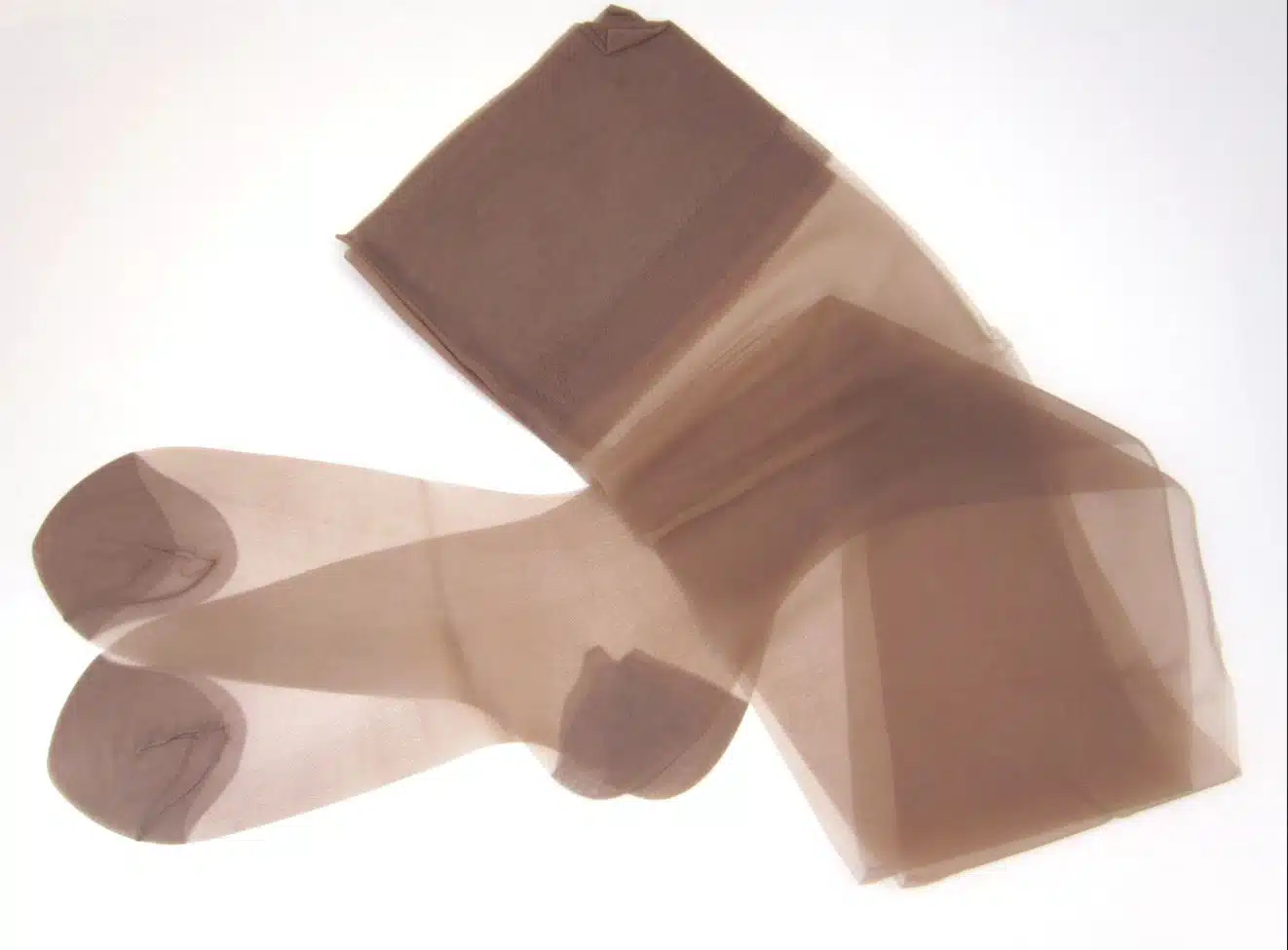 top view of a pair of nylon stockings on a white background