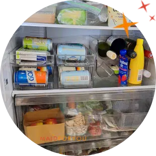 close up of fridge shelves after being cleaned and decluttered